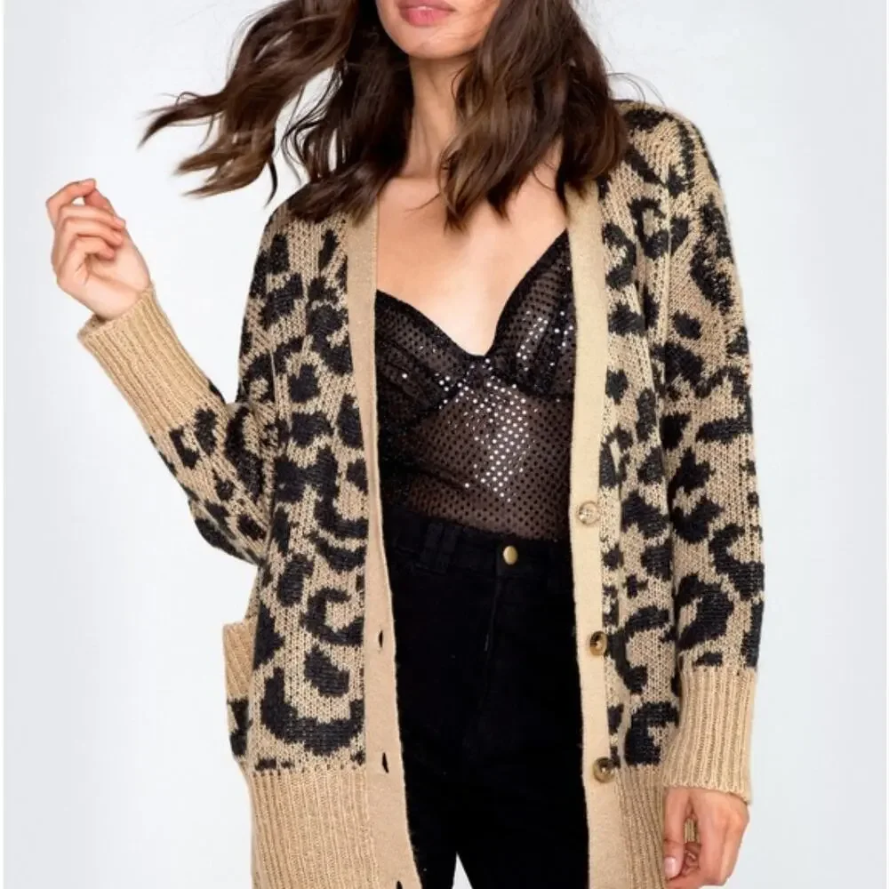 Wildfox Roar Leopard Tilly Cardigan Button Up Sweater